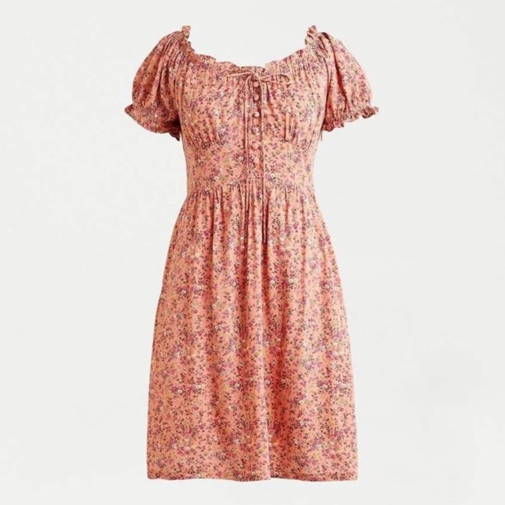 J. Crew Puff Sleeve Peasant Mini Dress in Soft Rayon, Peach Multi Floral, Size 2 - Picture 11 of 11